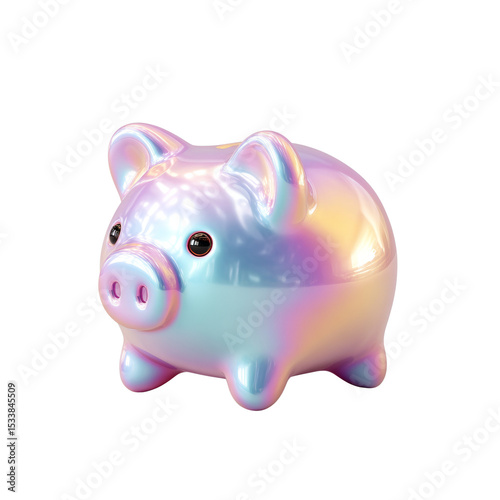 Iridescent piggy bank, a symbol of monetary savings and financial planning