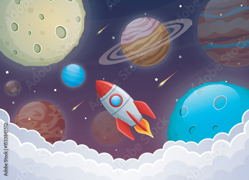 Space rocket launch in universe