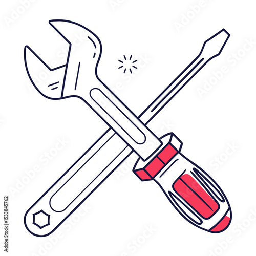 Vector illustration of a hand tool set with wrench and screwdriver icons, perfect for business or design symbols