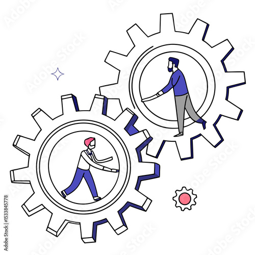 This sentence clearly describes the key elements (businessman, gear, teamwork) and reflects the conceptual and symbolic nature of the image without using a colon Let me know if you'd like shorter or m