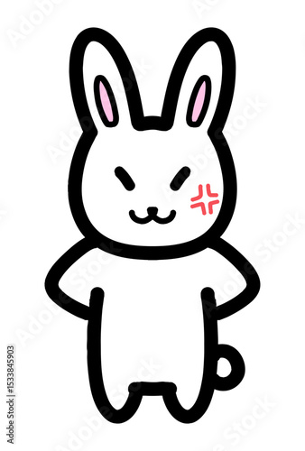 怒りの表情のうさぎの手描きイラスト