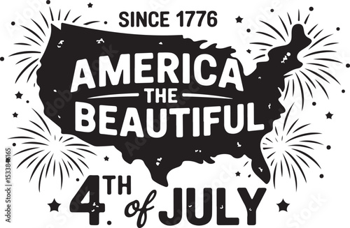 america the beautiful independence day illustration with fireworks and usa map silhouette design for patriotic 4th of july celebration