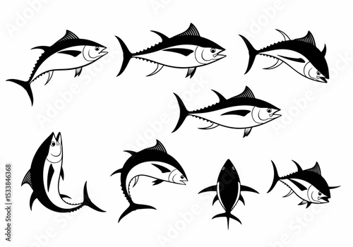 Tuna fish silhouettes marine life aquatic