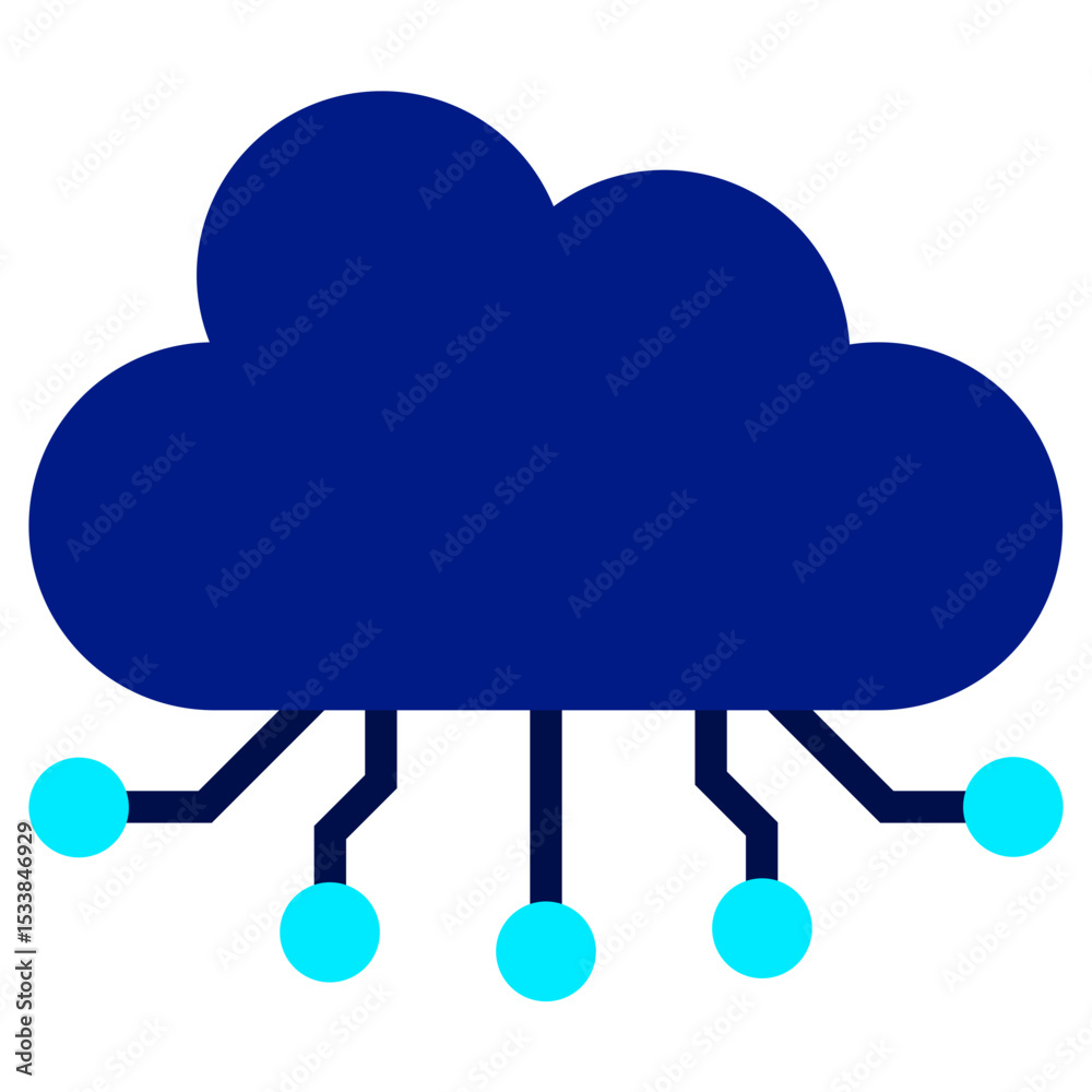 Cloud Computing Flat Icon, Artificial Intelligence Concept in flat design style Cloud Computing Flat Icon, Artificial Intelligence Concept in flat design style