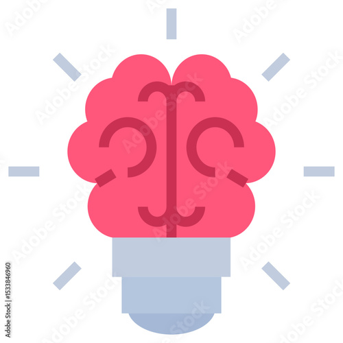 Brain Lamp Flat Icon, Artificial Intelligence Concept in flat design style