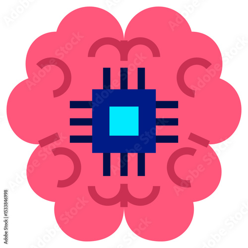 Brain Chip Flat Icon, Artificial Intelligence Concept in flat design style
