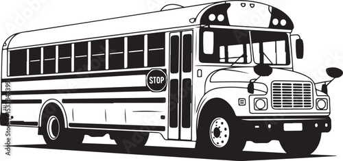 realistic school bus illustration front side view detailed design of educational transportation vehicle black and white vector