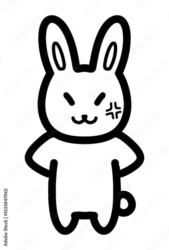 Obraz premium 怒りの表情のうさぎの手描きイラスト