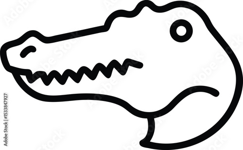 Line art depicts the profile of a formidable alligator head with menacing teeth
