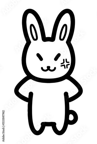 怒りの表情のうさぎの手描きイラスト