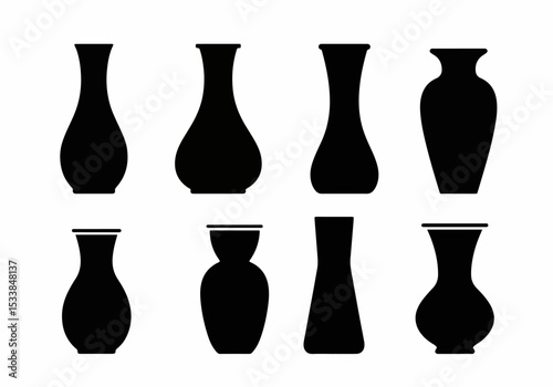 Various vases collection, black silhouette pots