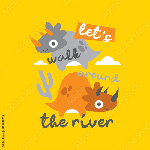 let's walk around the river cartoon hand drawn illustration vector 