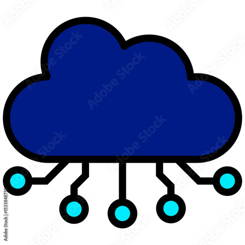 Cloud Computing Outline Flat Icon, Artificial Intelligence Concept in Outline Flat design style