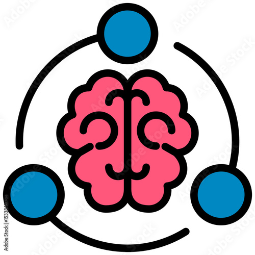 Brain Outline Flat Icon, Artificial Intelligence Concept in Outline Flat design style