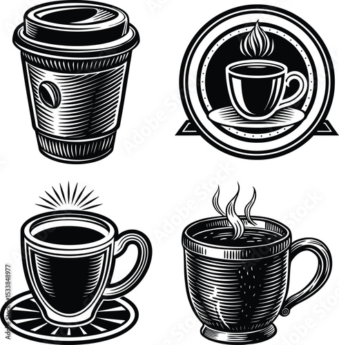 Coffee cups sketches and doodles
Coffee cup. Icon for design. Blank, white and black backgrounds - Line icon
