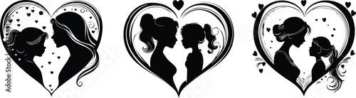Mother Daughter Hearts Silhouettes - Family Love Symbols

