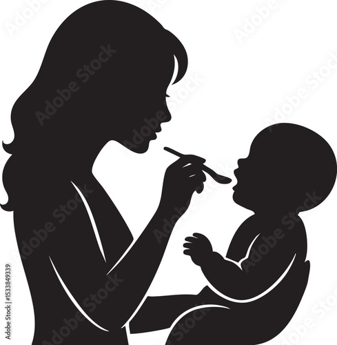 Mother Feeding Baby Silhouette - Parental Care

