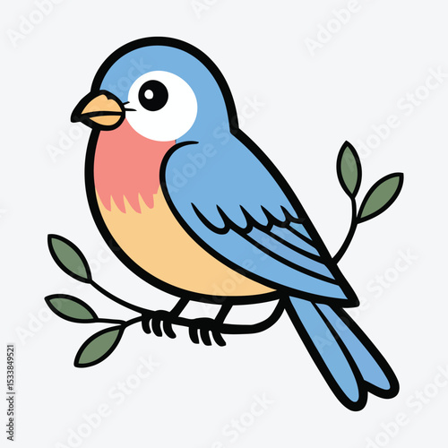 Colorful Vector Bird Sitting on Twig Drawing