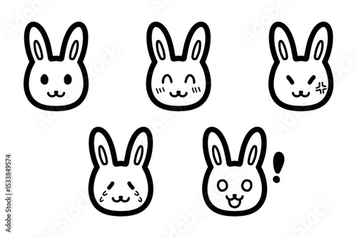 いろいろな表情のうさぎのキャラクターの手描きイラスト