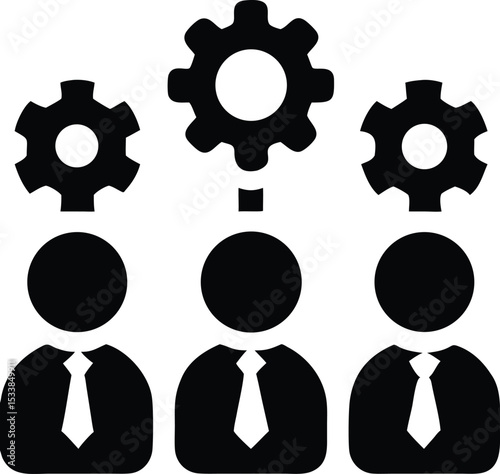 Teamwork icon, Business mechanism, People in ties with gear