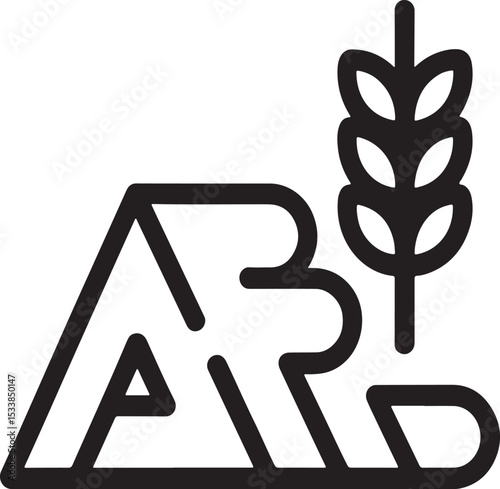 Grain Emblem: A symbol of agricultural strength and natural bounty, a minimalistic design combines the letters "ARD" with a stalk of wheat, embodying the essence of growth and harvest.