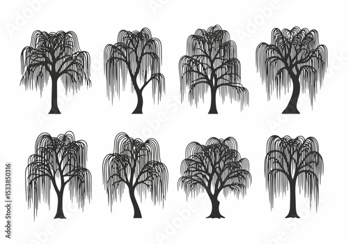 Weeping willow tree silhouette weeping willow set