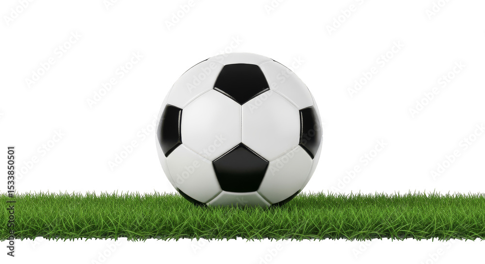Fototapeta premium Soccer ball rests on lush grass