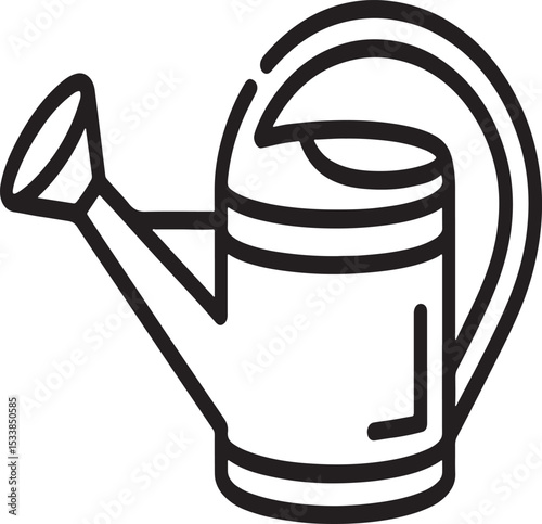 Watering Can Icon: A line art illustration of a classic watering can, perfect for gardening or design projects.