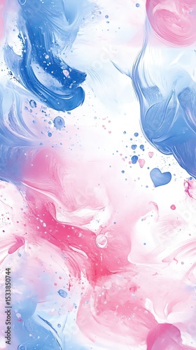 Abstract pastel heart splash seamless pattern featuring artistic, paint-brushed heart shapes in soft pastel gradients