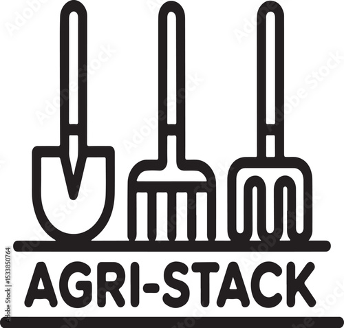 Agri-Stack's Farming Tools: A minimalist illustration showcases essential farming tools, representing the essence of agriculture, emphasizing efficiency, quality, and modern farming methods.