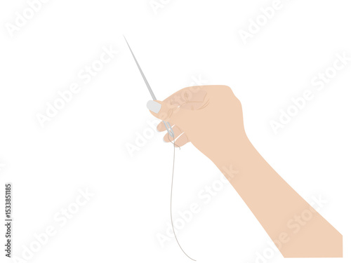 Needle and thread on white background.