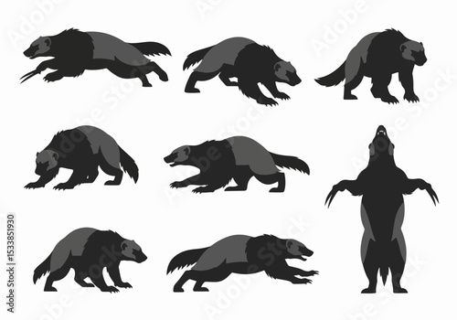 Wolverine poses set, animal strength predator