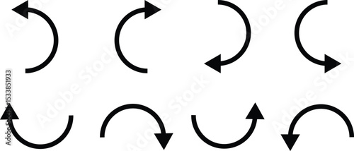U turn arrow symbol icon set. Direction Icon Set. Go Straight This Way One Way Only U Turn Left and Right Black and White Arrow vector illustration. Editable Stroke