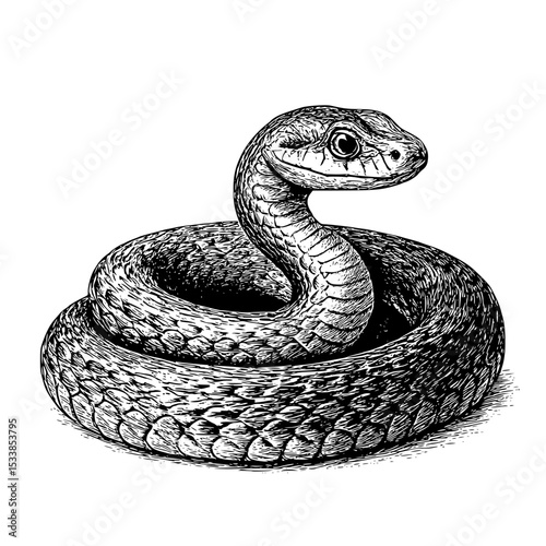 Black and white snake sketch with transparent background for vector use