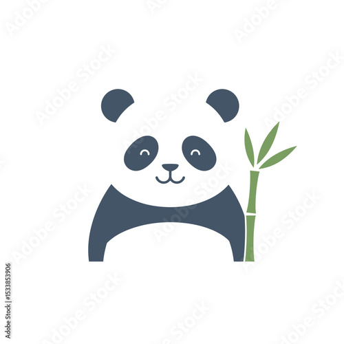 Cute panda holding bamboo in a minimalist style against a white background