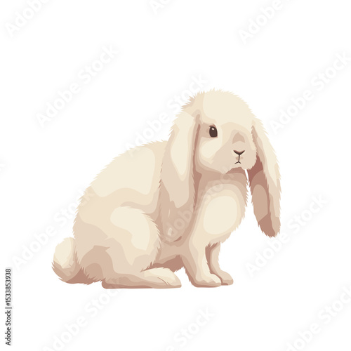 A fluffy, white rabbit sitting calmly against a plain background, evoking serenity
