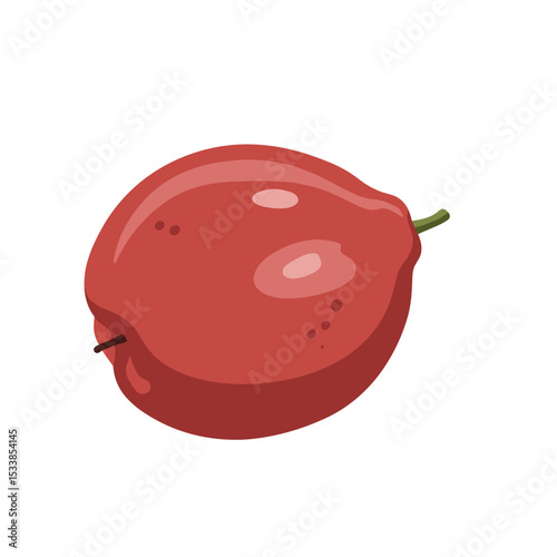 A vibrant red pear resting on a clean white background, emphasizing its smooth texture