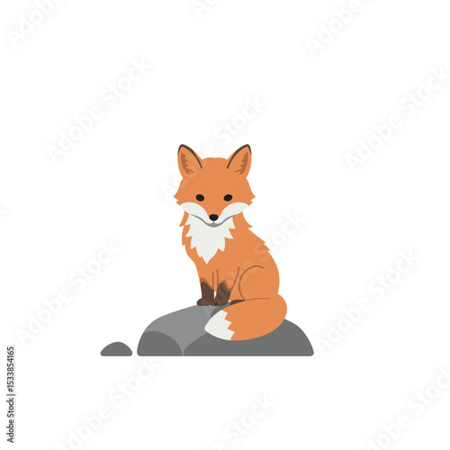 A playful orange fox sitting gracefully on a white background, showcasing its charm