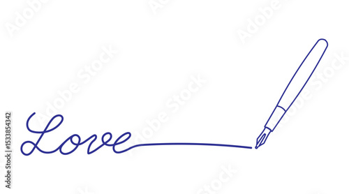 The slogan Love overcomes all is written in fountain pen editable stroke. Inspirational and motivational quotes. Flat vector sign. Happy Valentine's Day on February 14. Vector illustration.