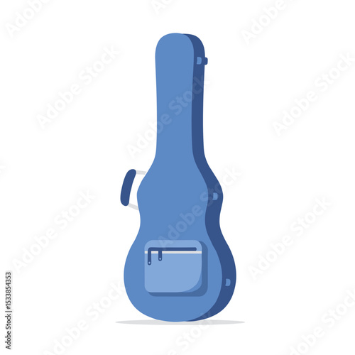 Abstract illustration of a blue guitar case standing upright against a plain background