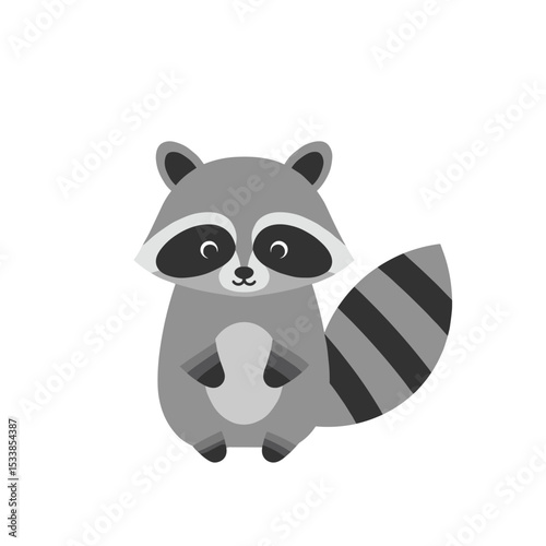 Cute cartoon raccoon standing against a plain white background, ideal for children's media