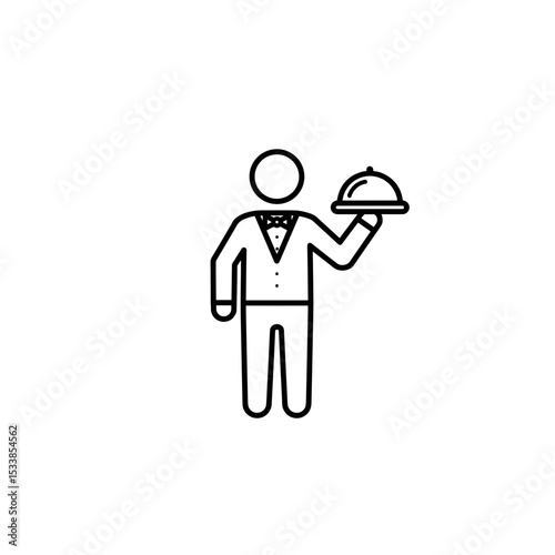 Professional waiter holding a dish on a tray in a minimalist style  