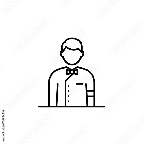 Man in tuxedo shirt with bow tie posing in minimalist style  