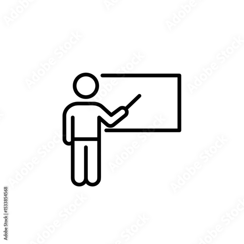 Outline of a person teaching with pointer in front of board  