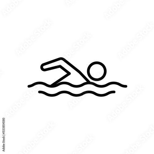 Line drawing of swimmer stroke in wavy water icon  