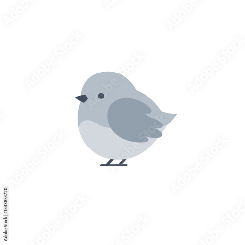 Cute cartoon bird perched on a branch against a simple white background