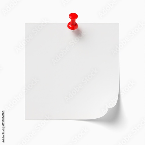 Minimalist white paper note pinned with a red thumbtack on a clean background, ideal for mockups, reminders, or message board presentations.