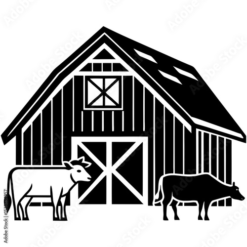 "Livestock Barn Vector | Generative AI & Linocut Silhouette Farm Design"