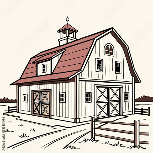"Livestock Barn Vector | Generative AI & Linocut Silhouette Farm Design"