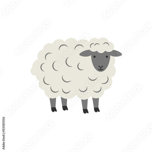A cute cartoon sheep standing on a white background, symbolizing farm life and nature